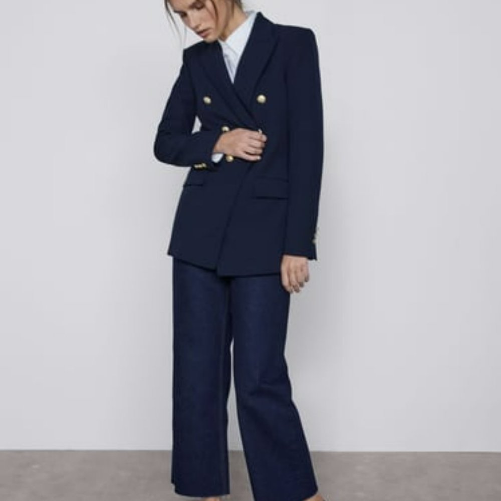 ZARA METAL BUTTON BLAZER  NAVY BLUE - REF. 8255/703